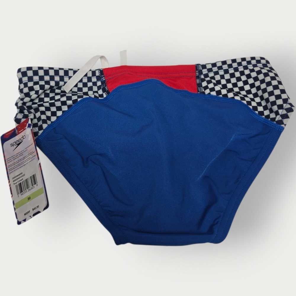New Men Speedo Eco Endurance Swim Briefs Size 30 True Cobalt Checkered Trunks - Picture 2 of 2